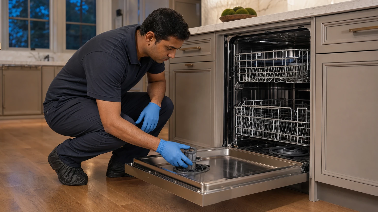 Panel-ready dishwasher diagnostic visit in the service area
